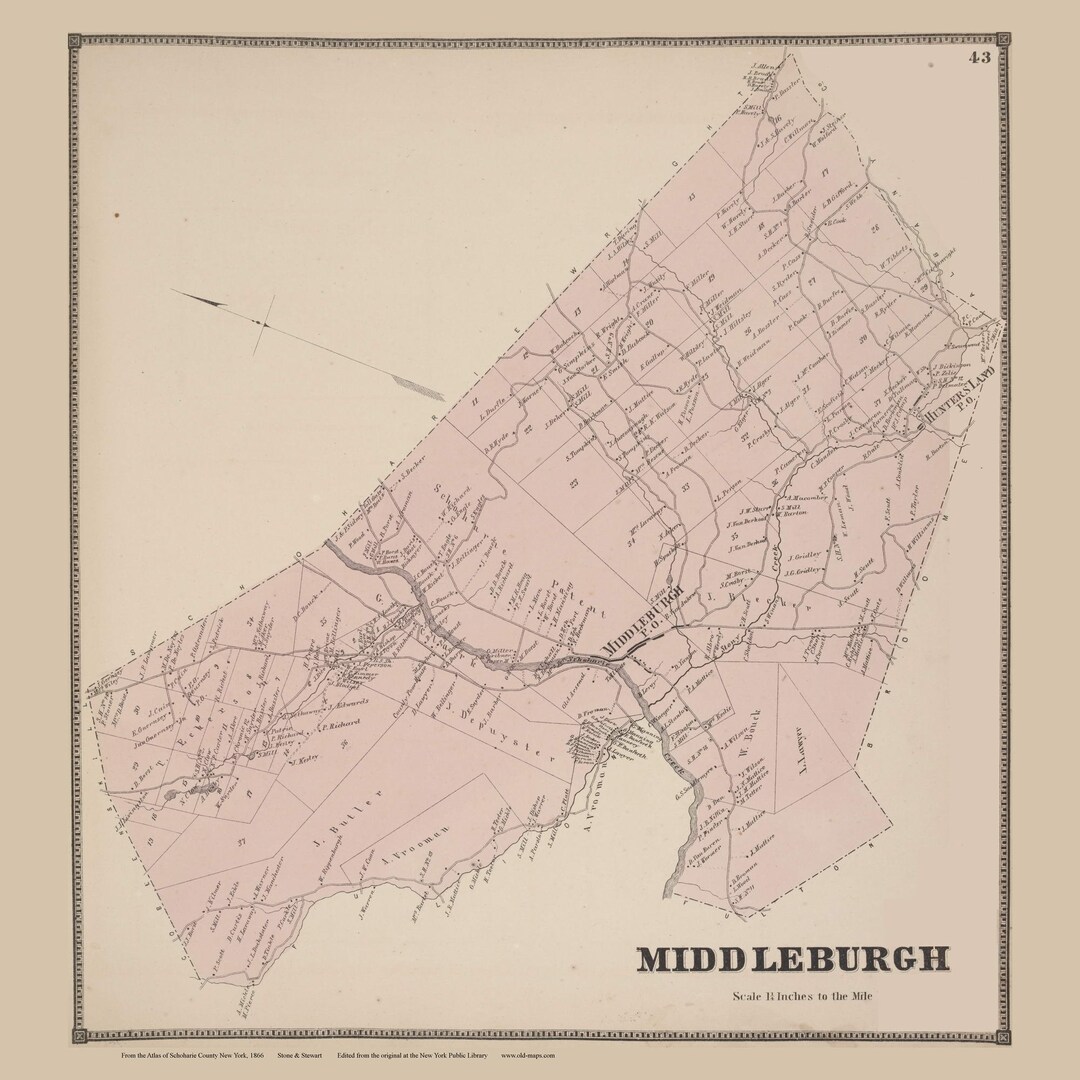 Middleburgh 1866 Map Homeowner Names Reprint Schoharie Co Etsy