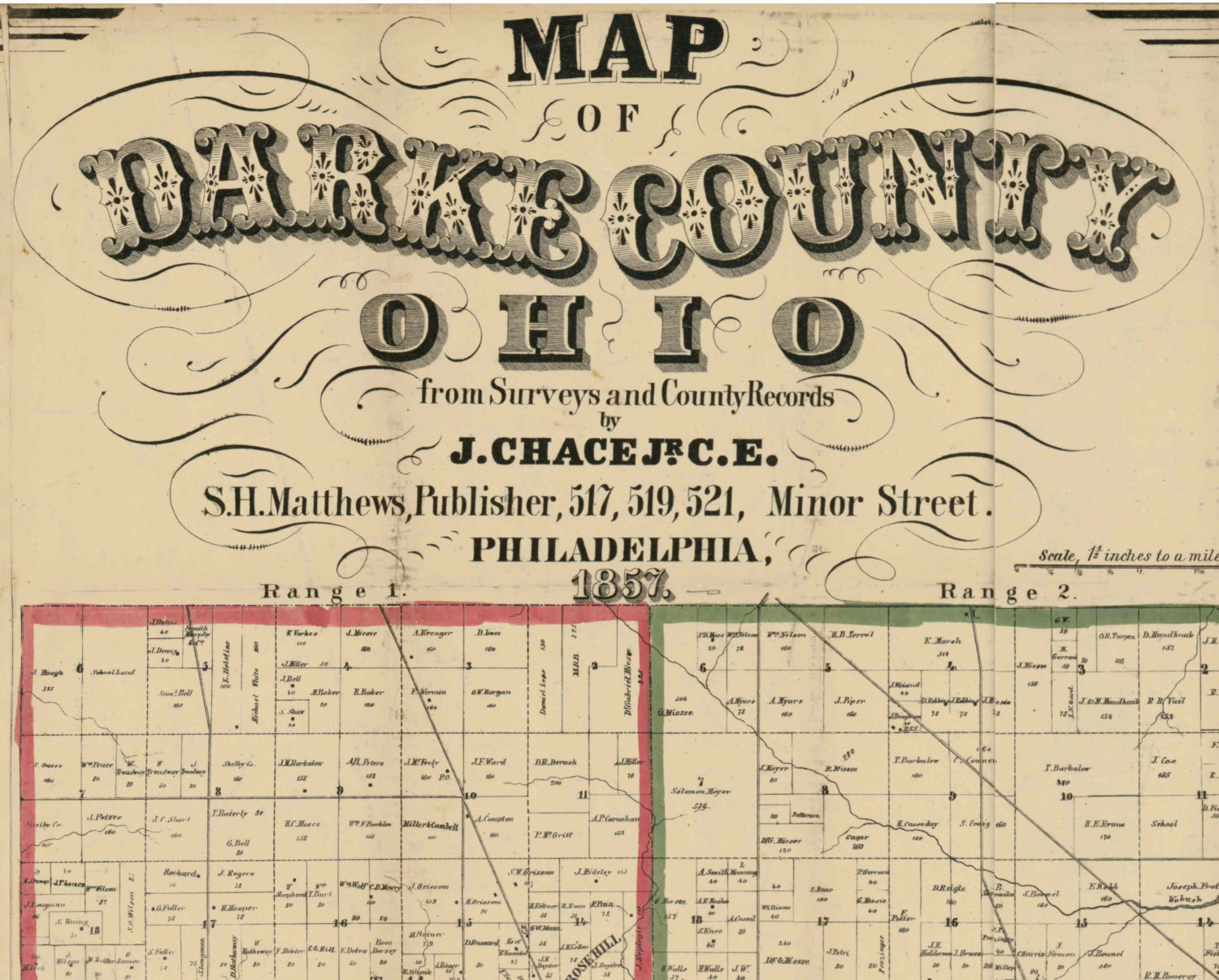 darke-county-ohio-1857-old-wall-map-reprint-with-homeowner-etsy