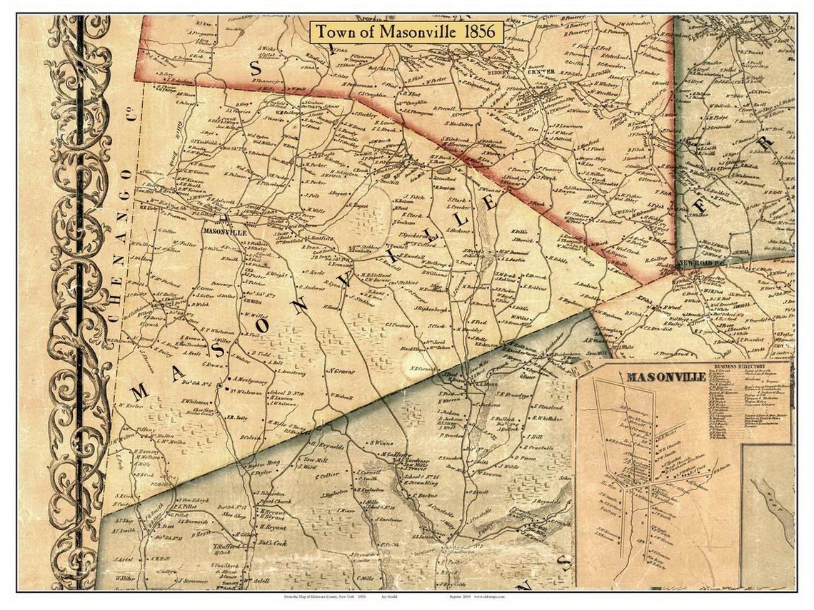Masonville 1856 Old Town Map With Homeowner Names New York Etsy