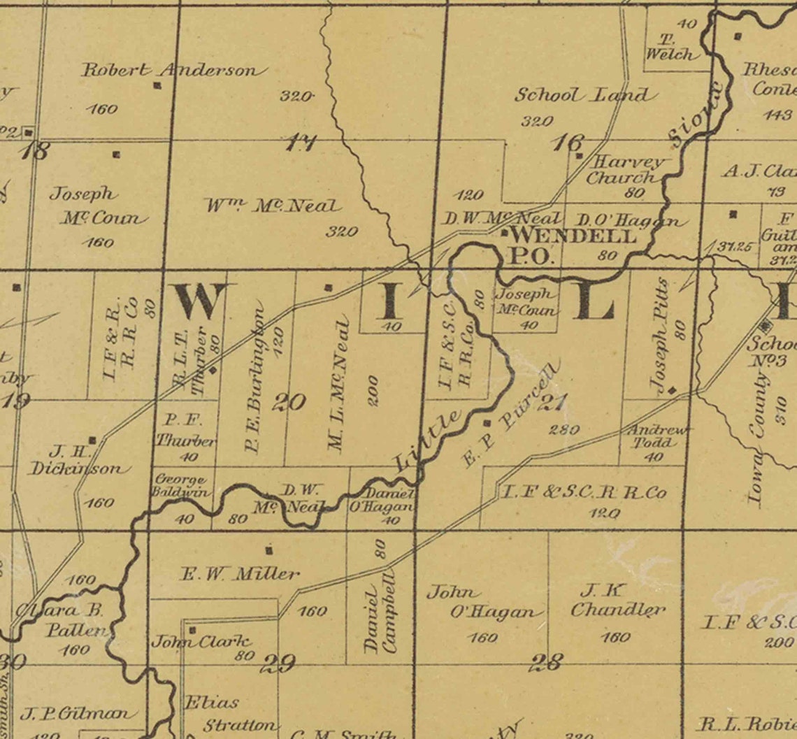 Cherokee County Iowa 1884 Old Wall Map With Landowner Names Etsy