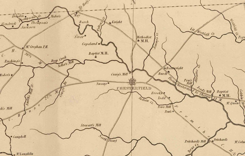 Chesterfield District South Carolina 1825 County Wall Map Etsy