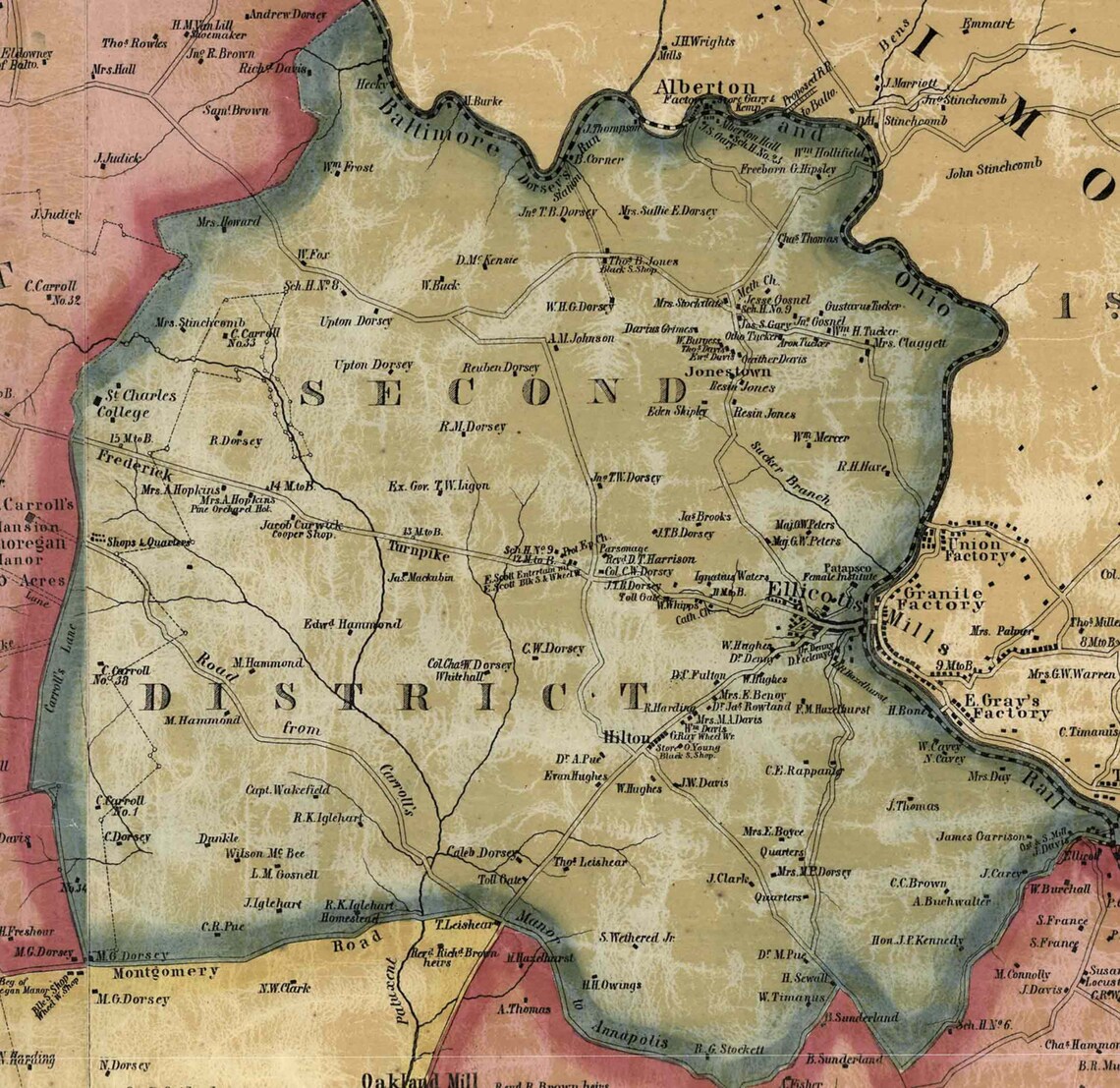 Howard County Maryland 1860 Old Wall Map Reprint With Etsy