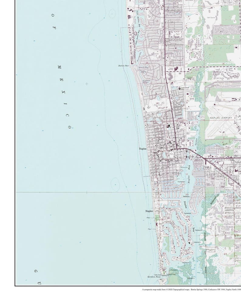 Naples, Florida 1988 Old Topo Map A Composite made from 6 old USGS Topographical Maps Custom Reprint image 3