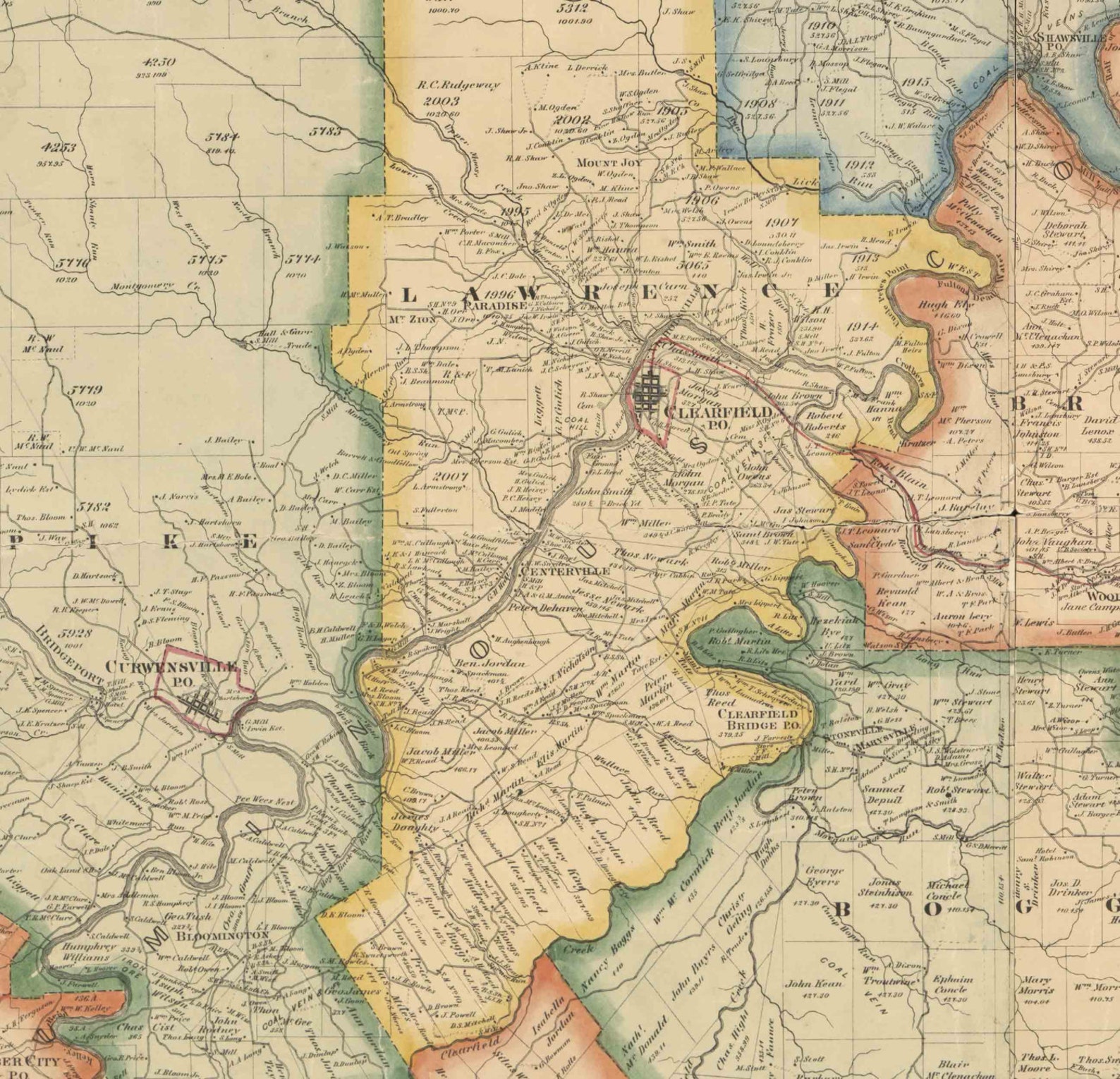 Clearfield County Pennsylvania 1866 Old Wall Map With Etsy