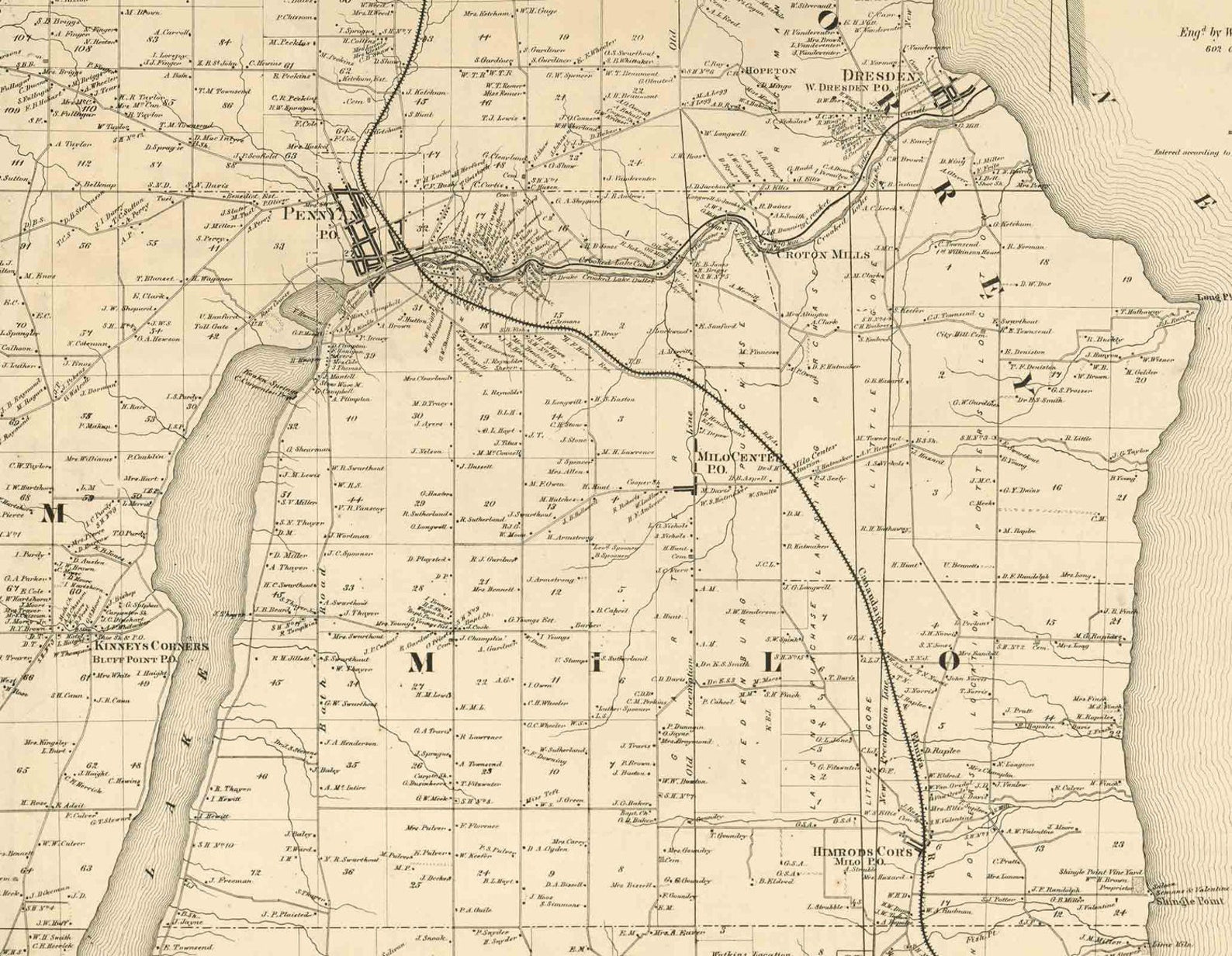 Yates County New York 1865 Old Wall Map Reprint With Etsy