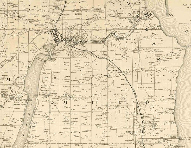 Yates County New York 1865 Old Wall Map Reprint With Etsy