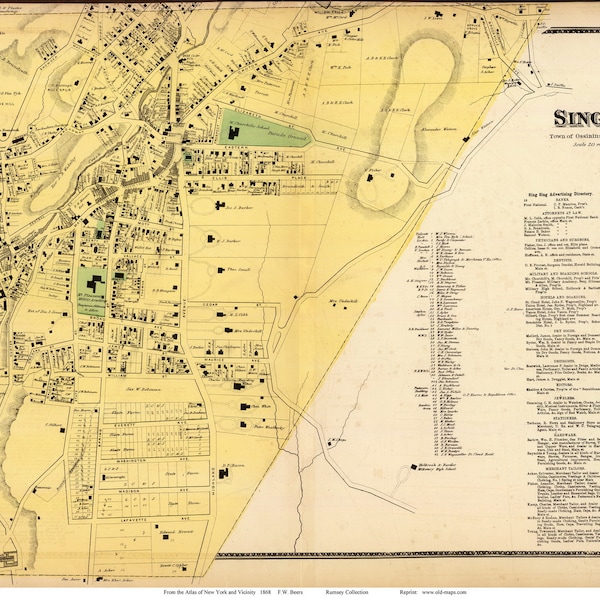 Singsing Village in Ossining 1868 - Old Town Map Reprint - Westchester Co. New York, Homeowner Names - NYC Vicinity Atlas