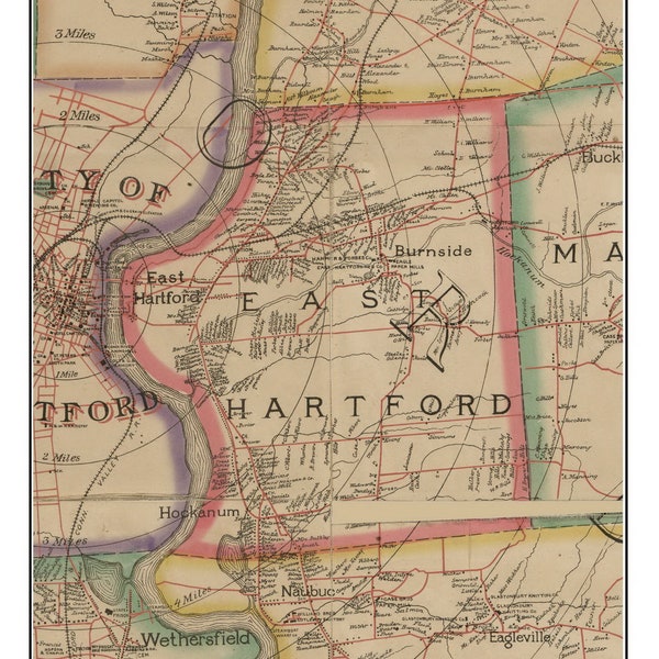 East Hartford 1884 Old Town Map with Homeowner Names Connecticut - Reprint Hartford Vicinity CT