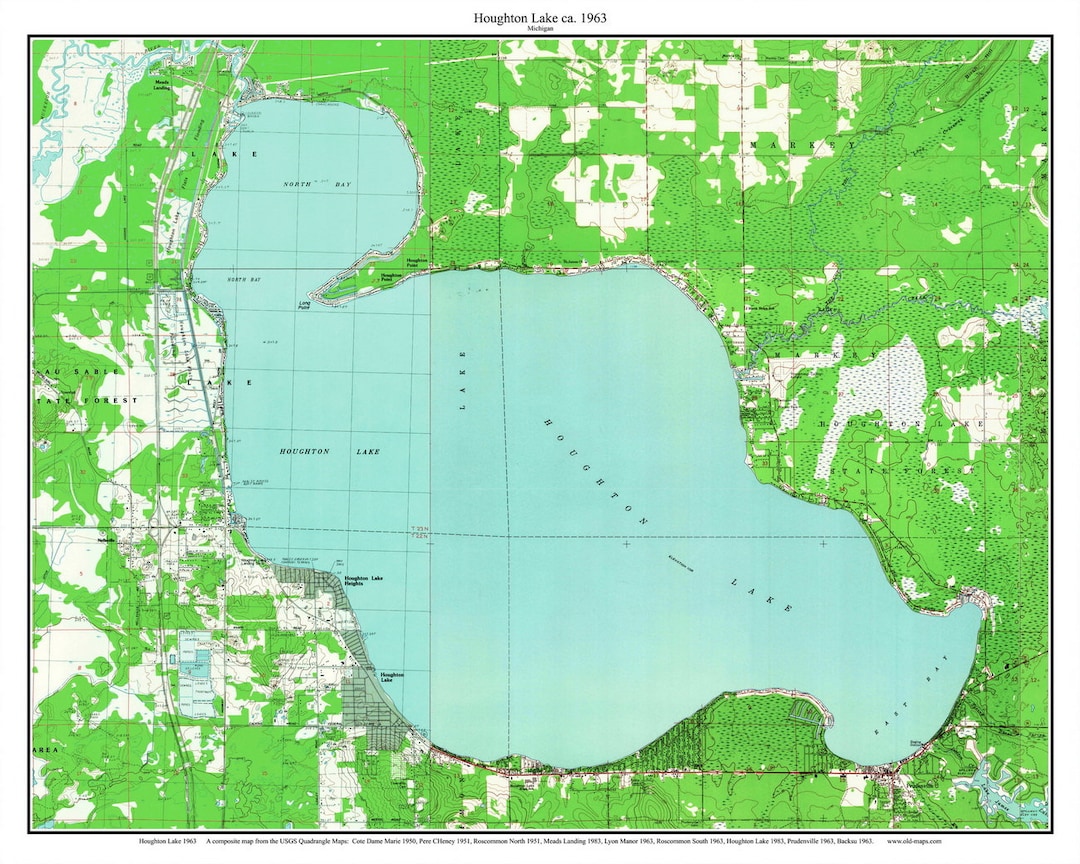 Houghton Lake 1963 Map Reprint Michigan Old Topographic USGS Custom Lakes Etsy