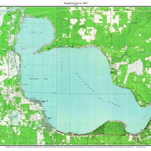 Houghton Lake - 1963 Map Reprint - Michigan  - Old Topographic USGS Custom Lakes 2