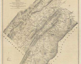 Shenandoah & Page Counties and part of Warren County Virginia 1870 Old Wall Map  With Homeowner Names - Reprint