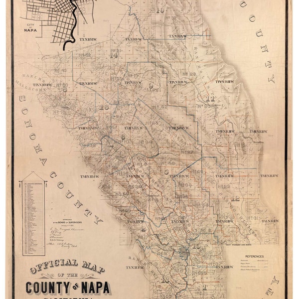 Napa County California 1895-2 - Old Wall Map Reprint with Landowner Names Farm Lines  Genealogy