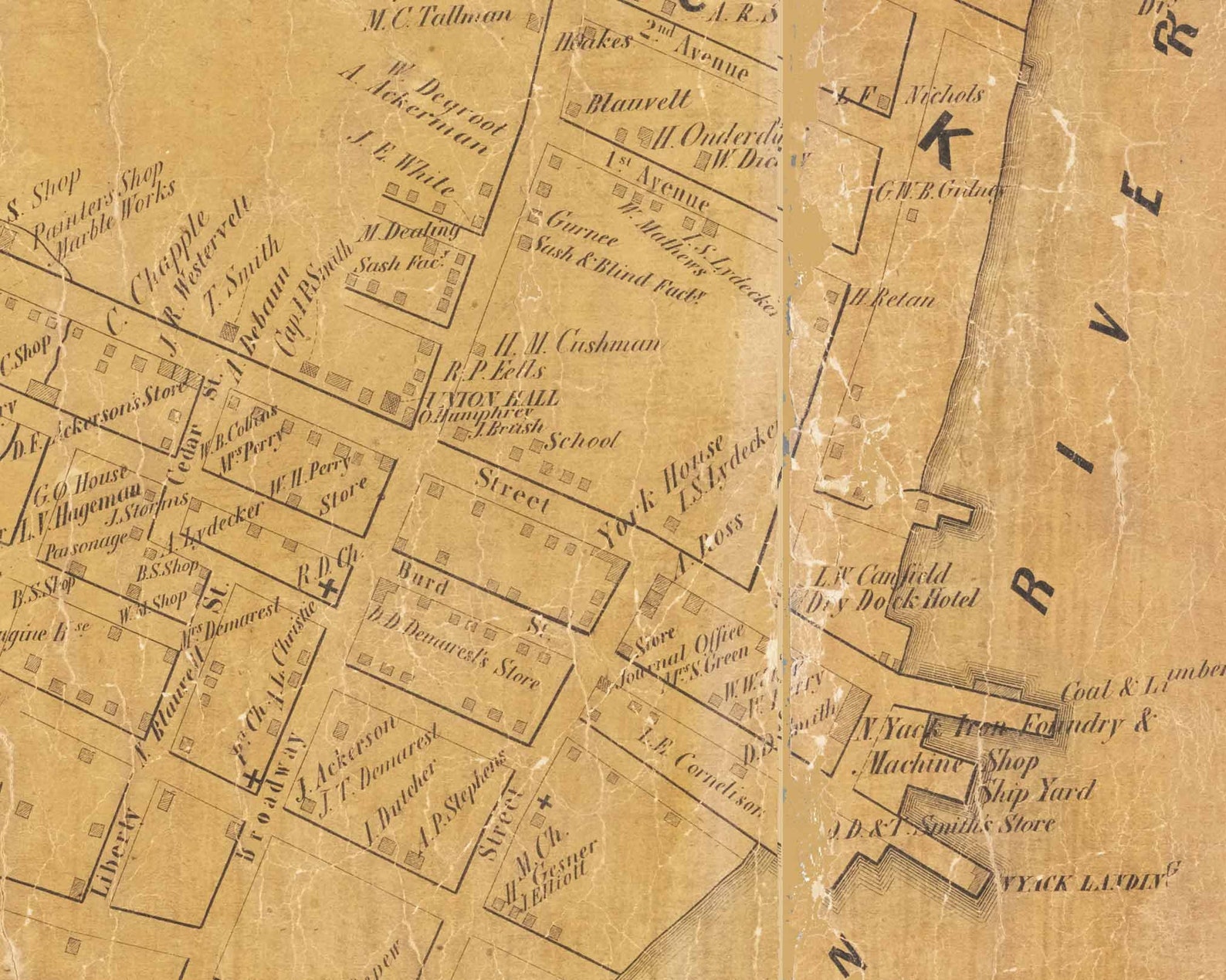 Nyack Village 1854 Old Map Homeowner Names Genealogy Etsy