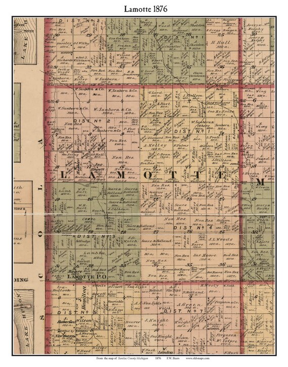 Lamotte 1876 Old Town Map With Homeowner Names Michigan Etsy