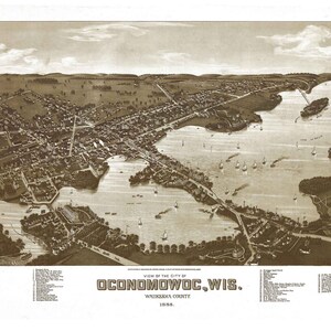 Oconomowoc Wisconsin - 1885  Birds Eye View - Reprint
