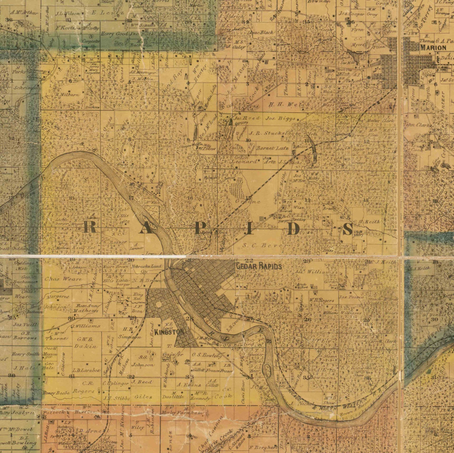 Linn County Iowa 1869 Old Wall Map with Landowner Names Farm Etsy