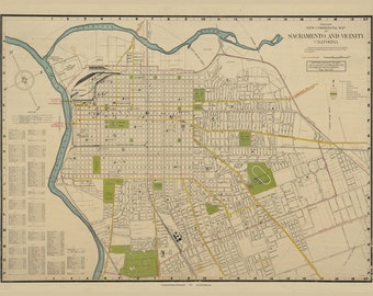 Sacramento City 1927 - Old Map Reprint - California Cities