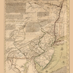 Pennsylvania, New Jersey & New York 1749 Map Evans - Colonial Reprint  USA Regional NotNE