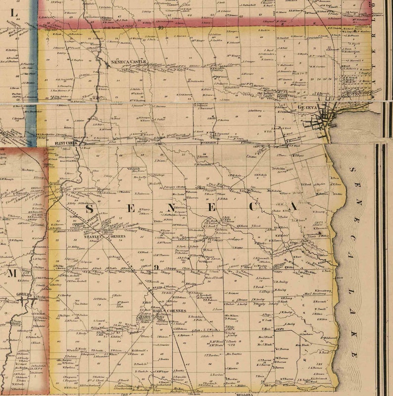 Ontario County New York 1859 Wall Map With Homeowner Names Etsy