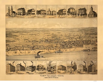 Tell City Indiana Map Tell City Indiana 1870 Birds Eye View Reprint | Etsy