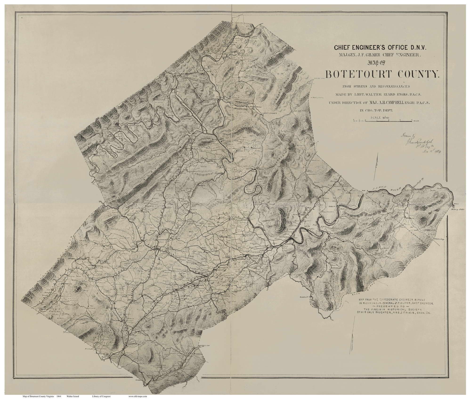 Botetourt County Virginia 1864 Old Wall Map With Etsy