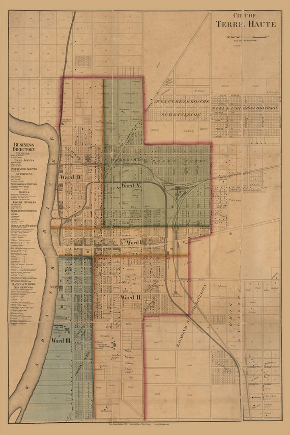 Terre Haute 1858 Old Town Map With Homeowner Names Indiana Etsy