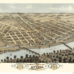 Attica, Indiana - 1869  Birds Eye View Reprint