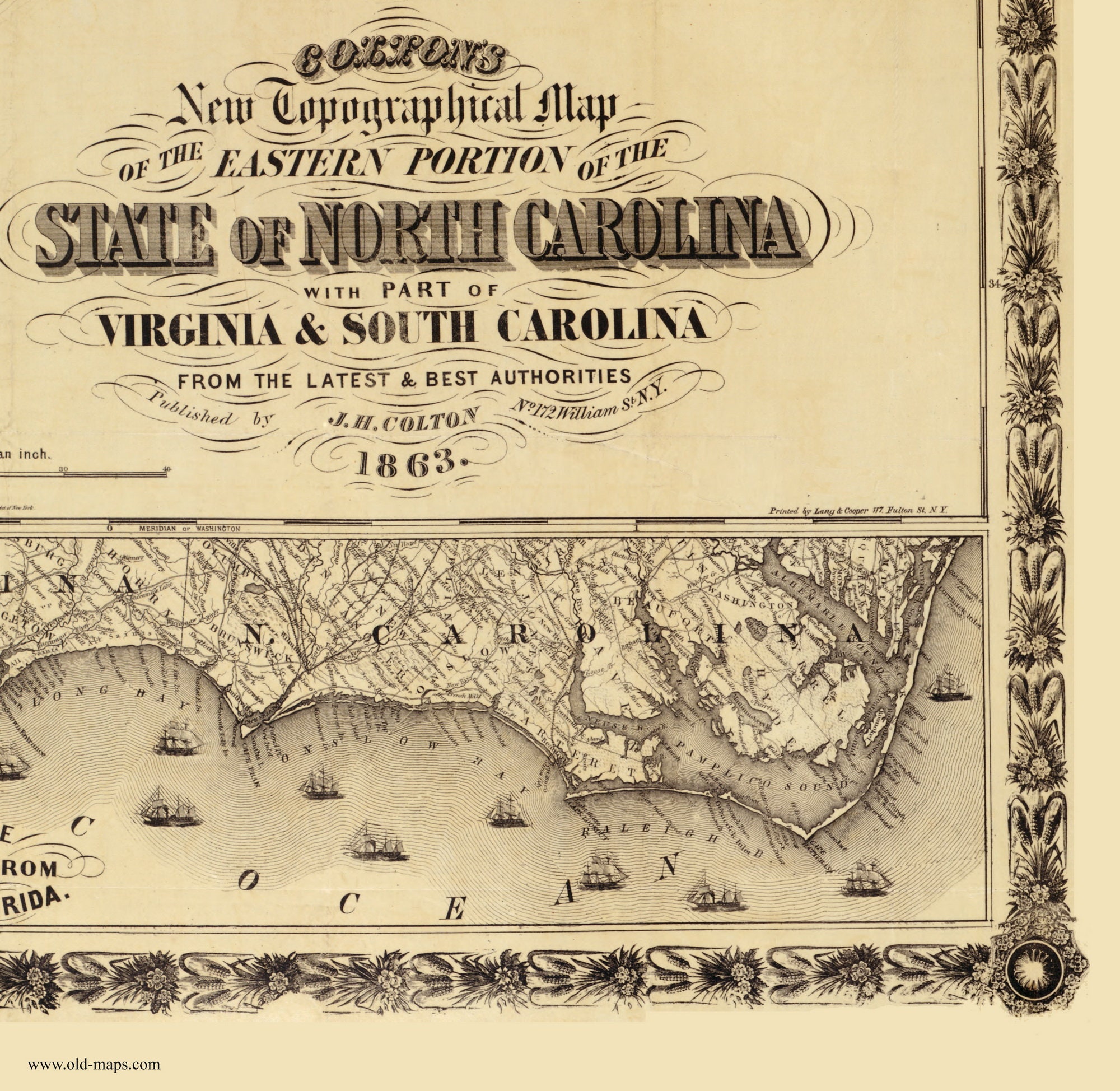 Eastern North Carolina 1863 Old Map With Part of Virginia and South ...