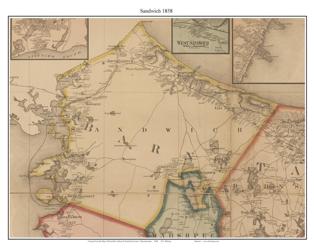 Map Of Sandwich Ma Sandwich Massachusetts 1858 Old Town Map Custom Print | Etsy Ireland
