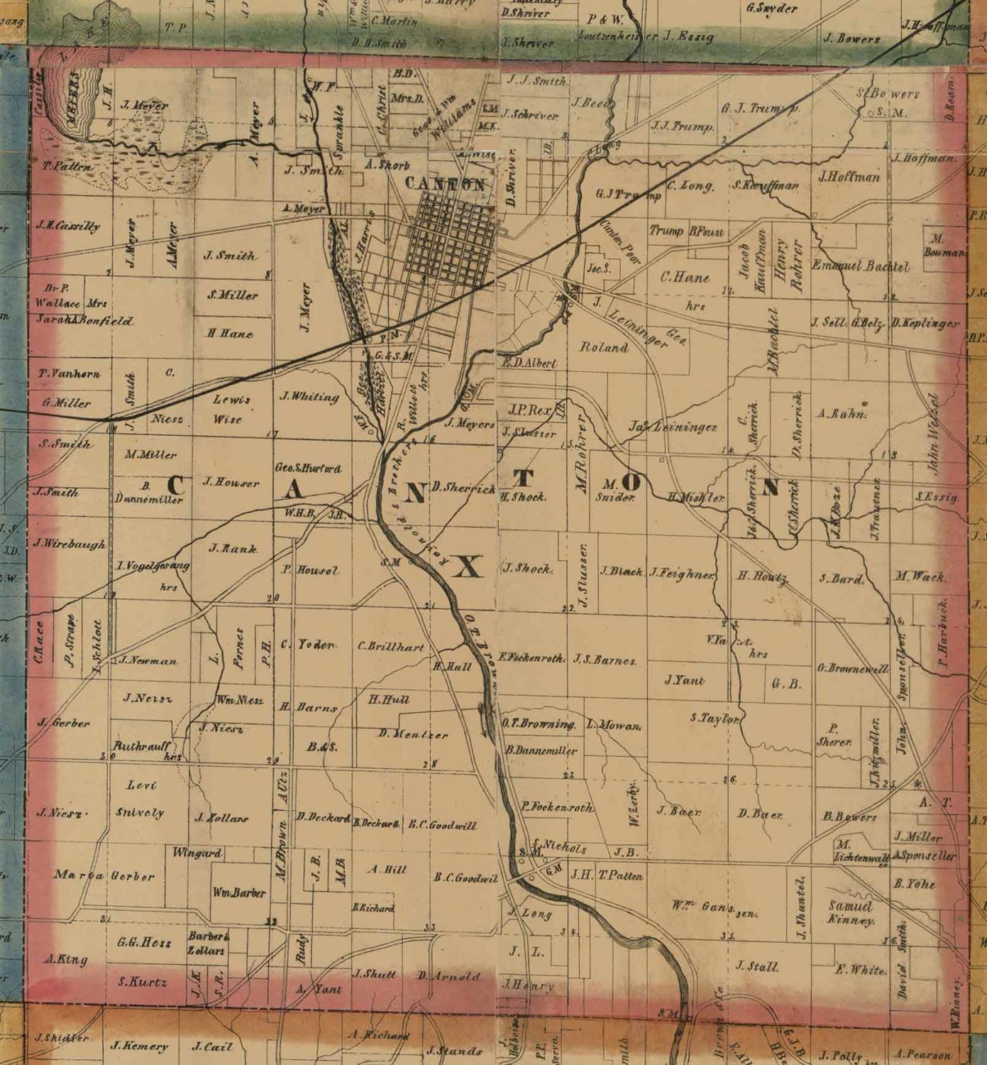 stark-county-ohio-1850-old-wall-map-reprint-with-homeowner-etsy
