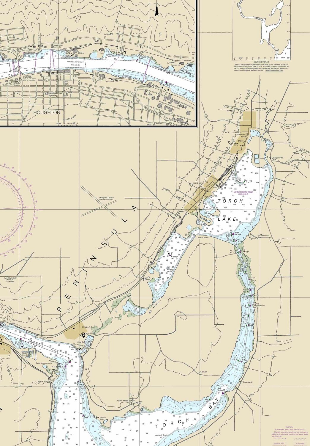 NOAA Nautical Chart 14972 - Keweenaw Waterway & Torch Lake 1:30000 Scale Marine Navigation