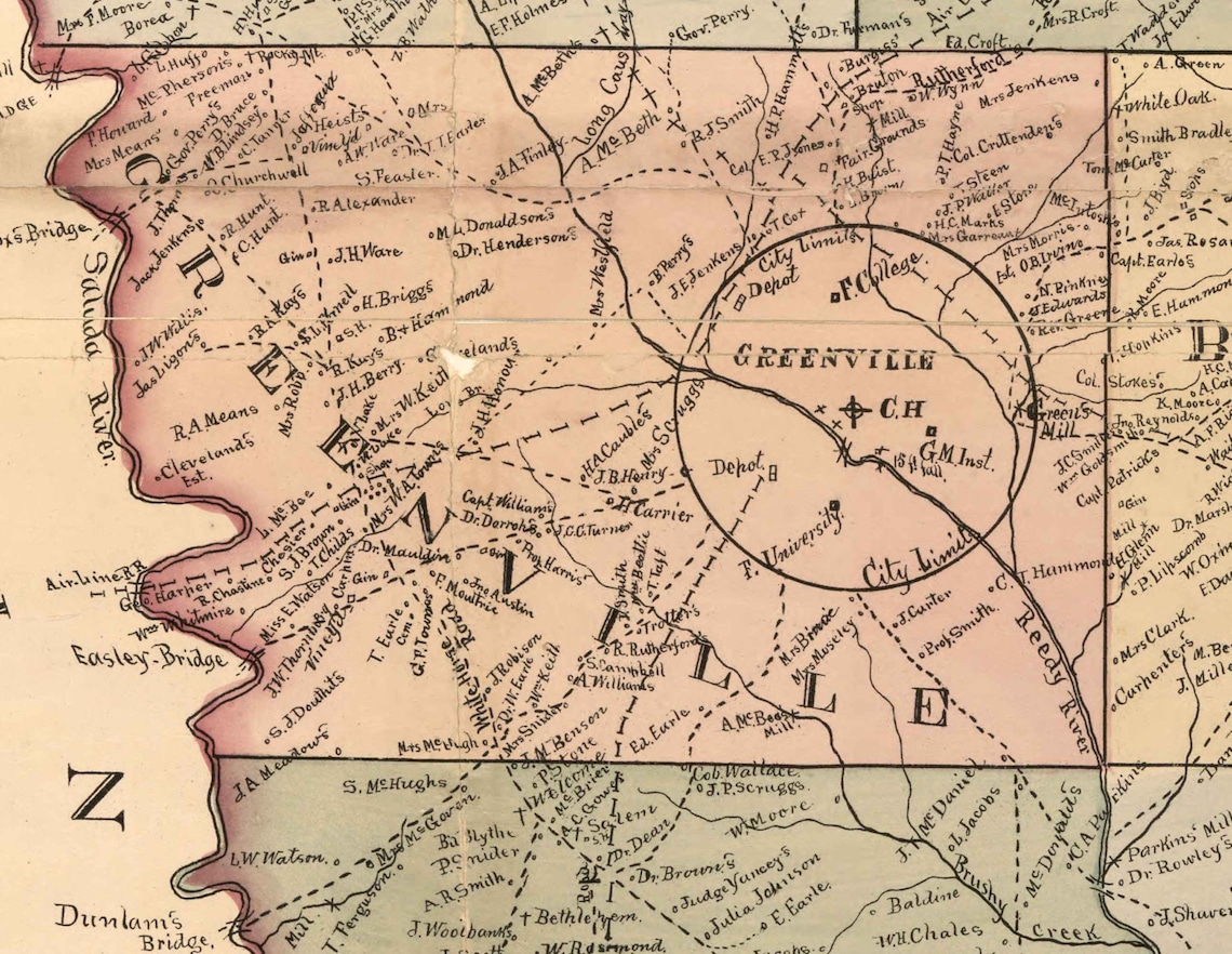 Greenville County South Carolina 1882 Old Wall Map With Etsy