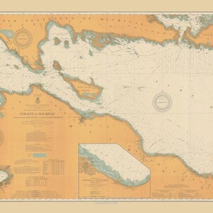 Straits of Mackinac - 1911 - Presque Isle to Charlevoix - Lake Huron & Lake Michigan Nautical Map Reprint - Great Lakes Harbors #6 - 006
