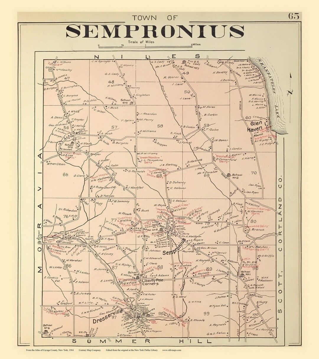 Sempronius 1904 Glen Haven Skaneateles Lake Old Map Homeowner Names