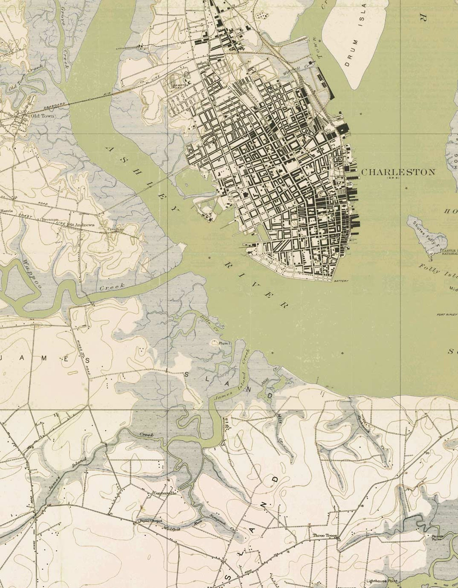 Charleston Area SC 1919 Old Topo Map USGS Custom Composite Etsy