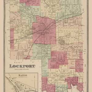 Lockport 1875 - Old Town Map Reprint - Rapids - Niagra & Orleans County, New York - Homeowner Names, Genealogy  - NY Atlas 25