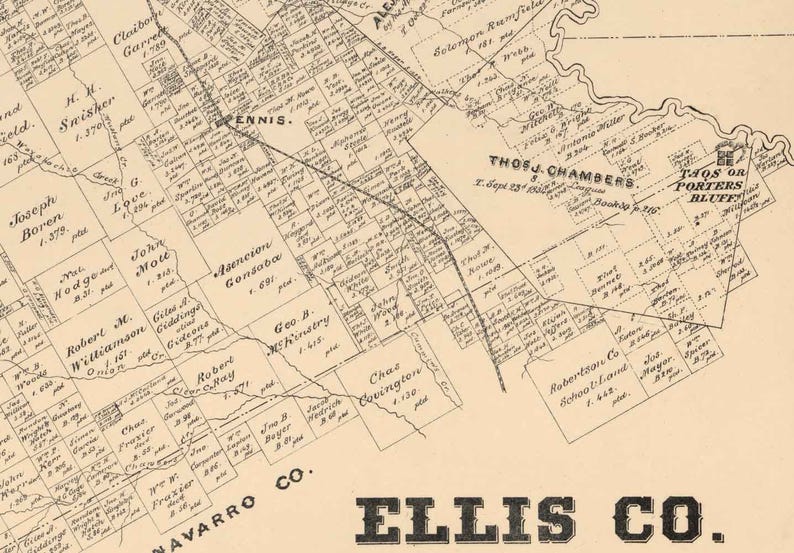 Ellis County Texas 1879 Old Wall Map Reprint With Land Etsy