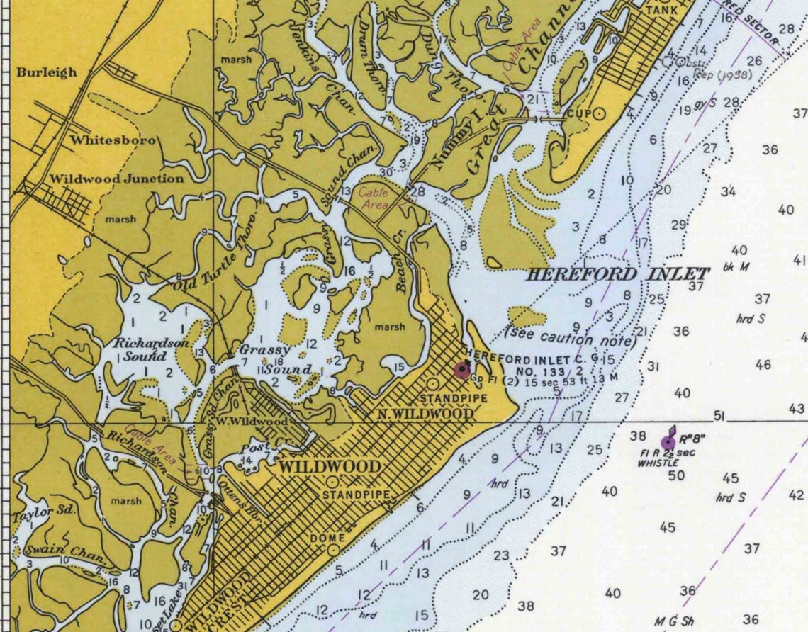 Little Egg Inlet to Hereford Light 1957 Nautical Map Reprint Etsy