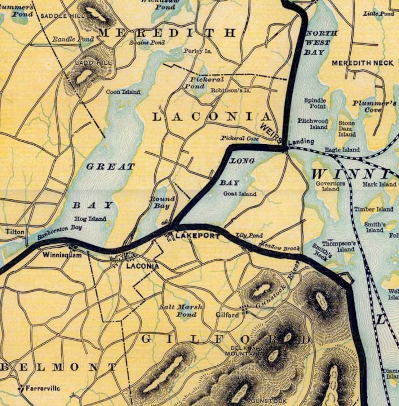 Lake Winnipesaukee 1900 Railroad Map by Boston & Maine RR Reprint image 3