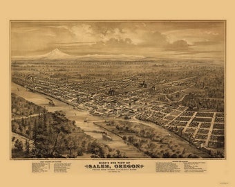 Salem 1876 - Oregon Birds Eye View Reprint