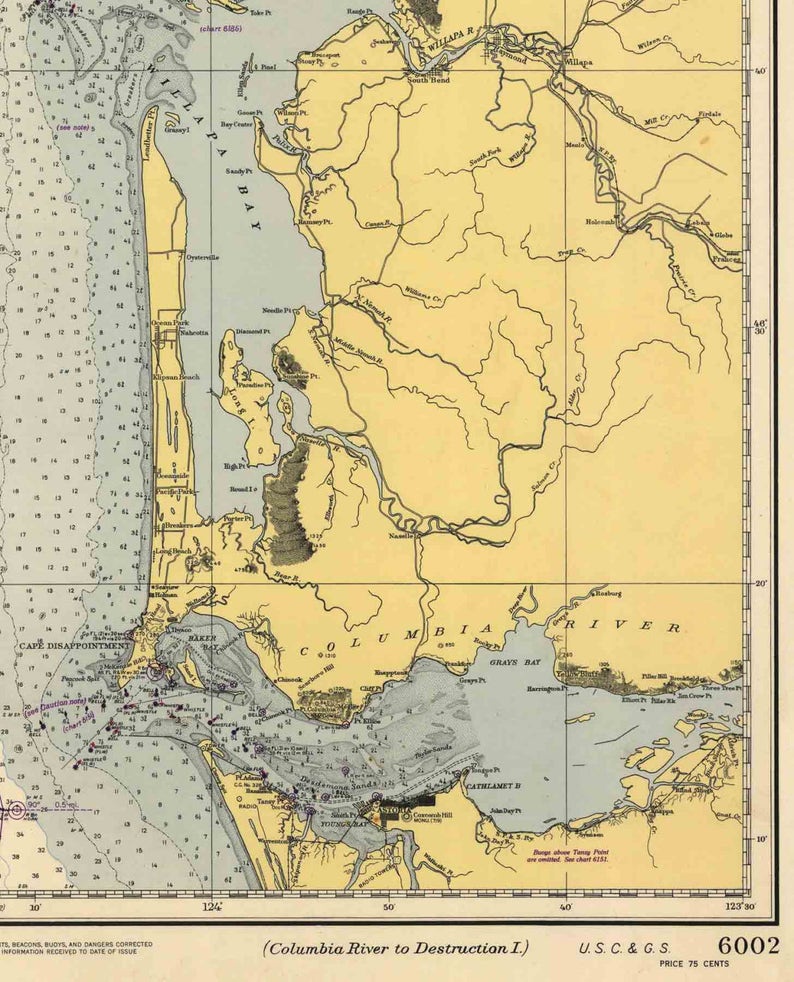 Columbia River to Destruction Island 1941 Nautical Map Etsy UK