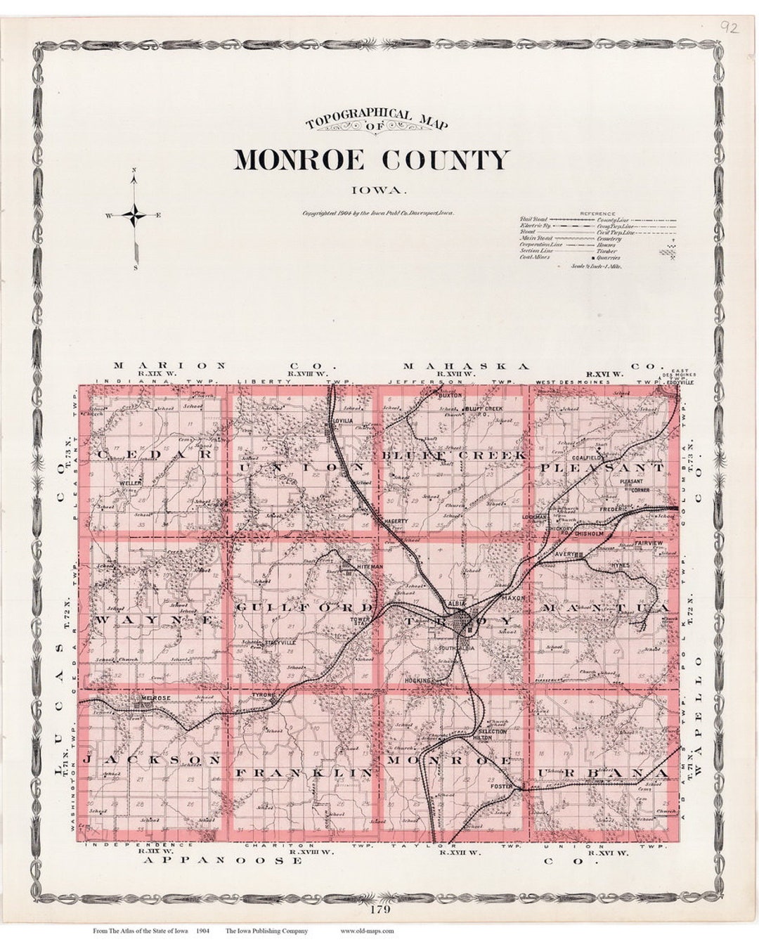 Monroe County 1904 Old Town Map Reprint Iowa State Atlas Genealogy IA