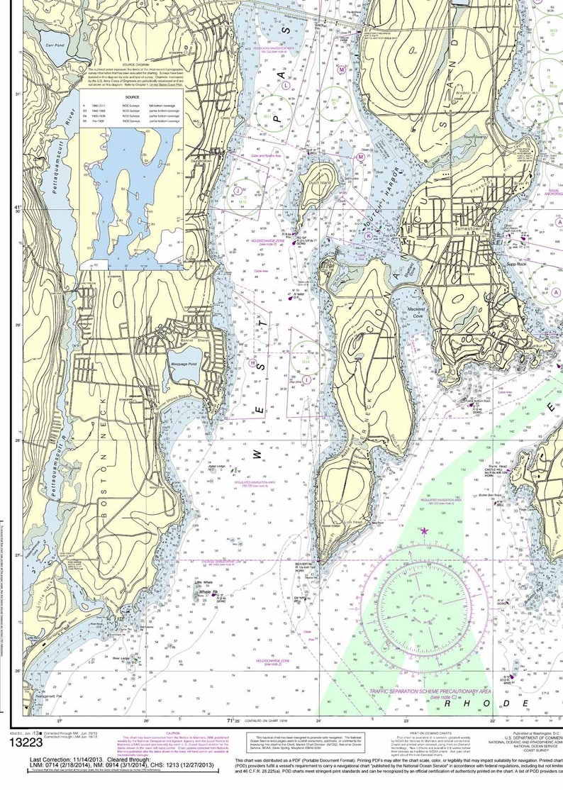 Narragansett Bay Newport Harbor RI 2013 Nautical Map Etsy