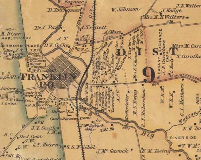 Williamson County Tennessee 1878 Old Wall Map Reprint with Etsy
