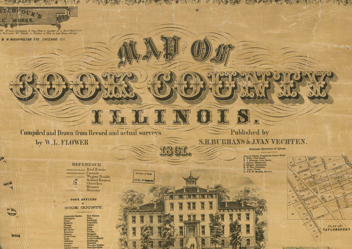 Condado de Cook Illinois 1861 Reimpresión del mapa de la Etsy España