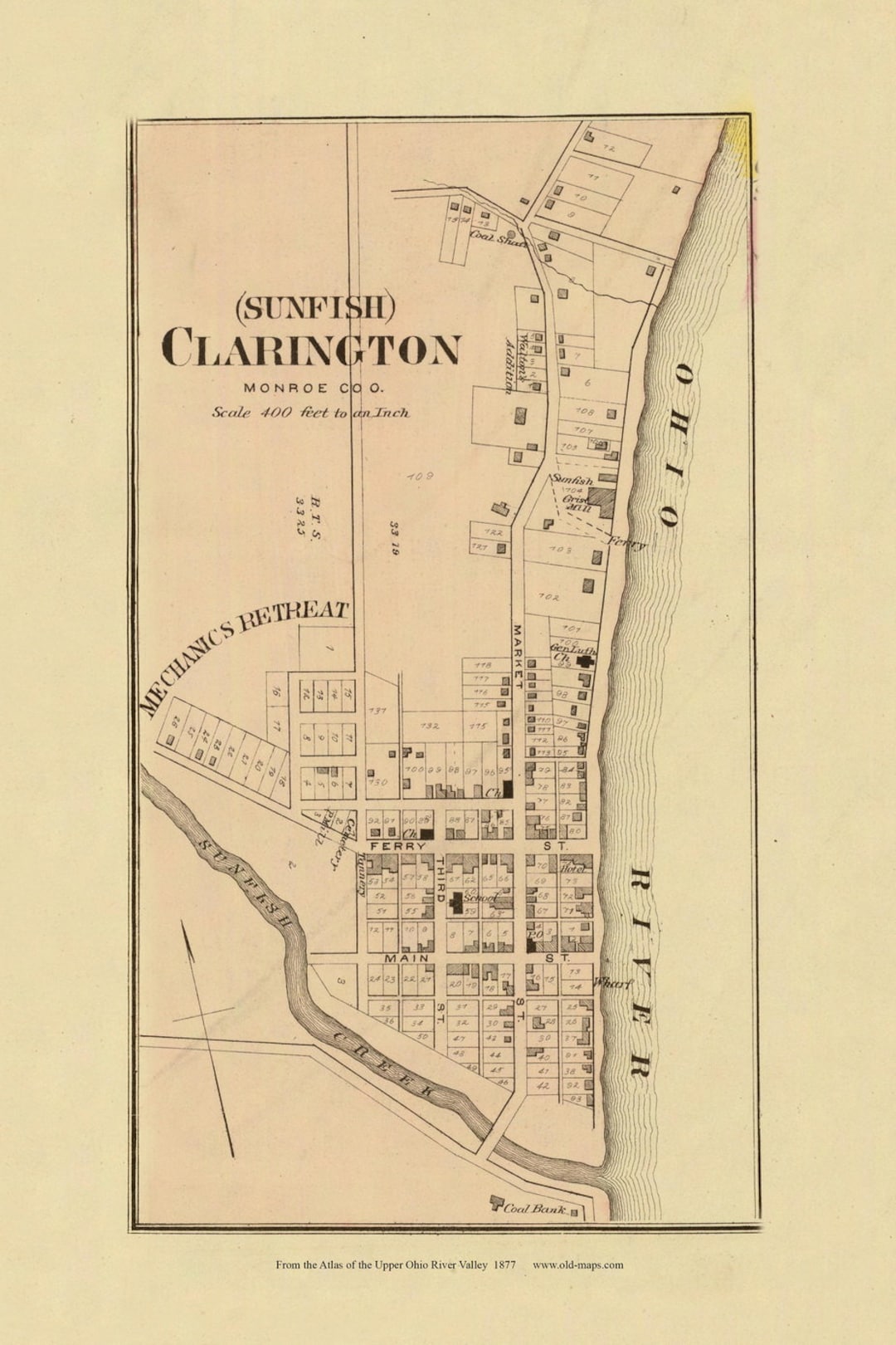 Clarington 1877 Old Town Map Monroe County Ohio Valley Atlas Regional