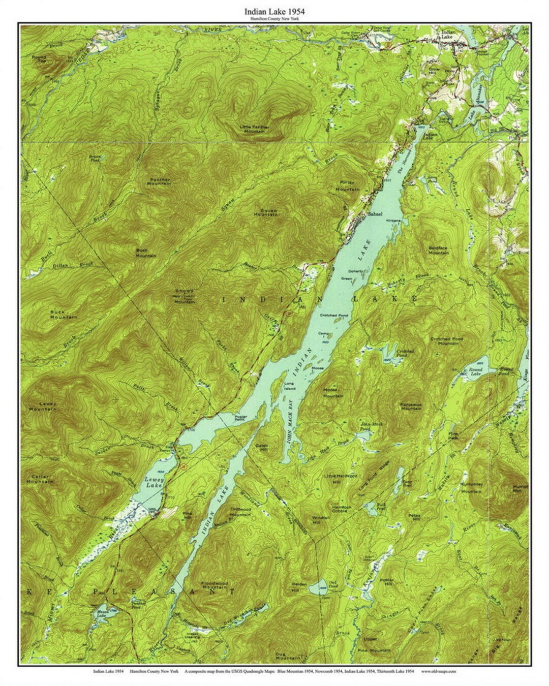 Indian Lake 1954 USGS Old Topographic Map Reprint Custom Composite