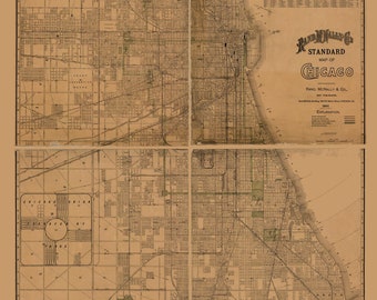 Chicago 1892  Illinois - Rand McNally   - Old Map Reprint