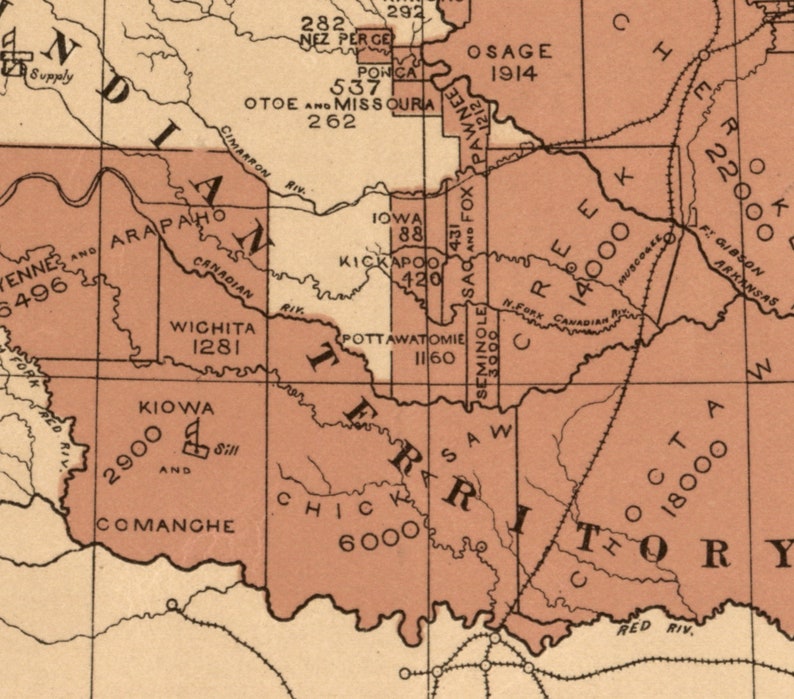 Indian Reservations - 1883 - Native Americans - United States Reprint ...