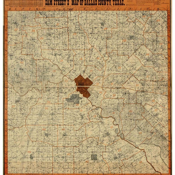 Dallas County, Texas - 1900 - Map Reprint With Land Owners names  - Sam Street